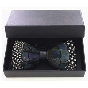 Mens Feather & leather Pre Tied Handmade Bow Tie